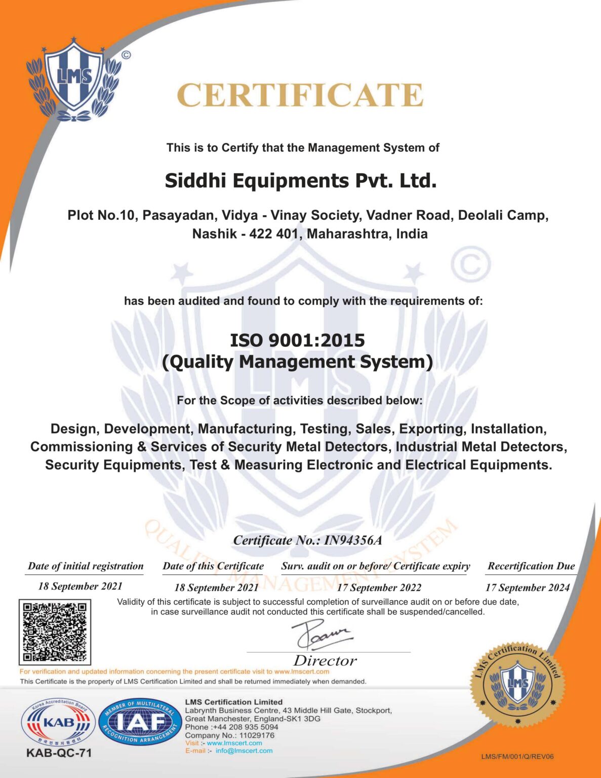 Quality - Siddhi Equipments